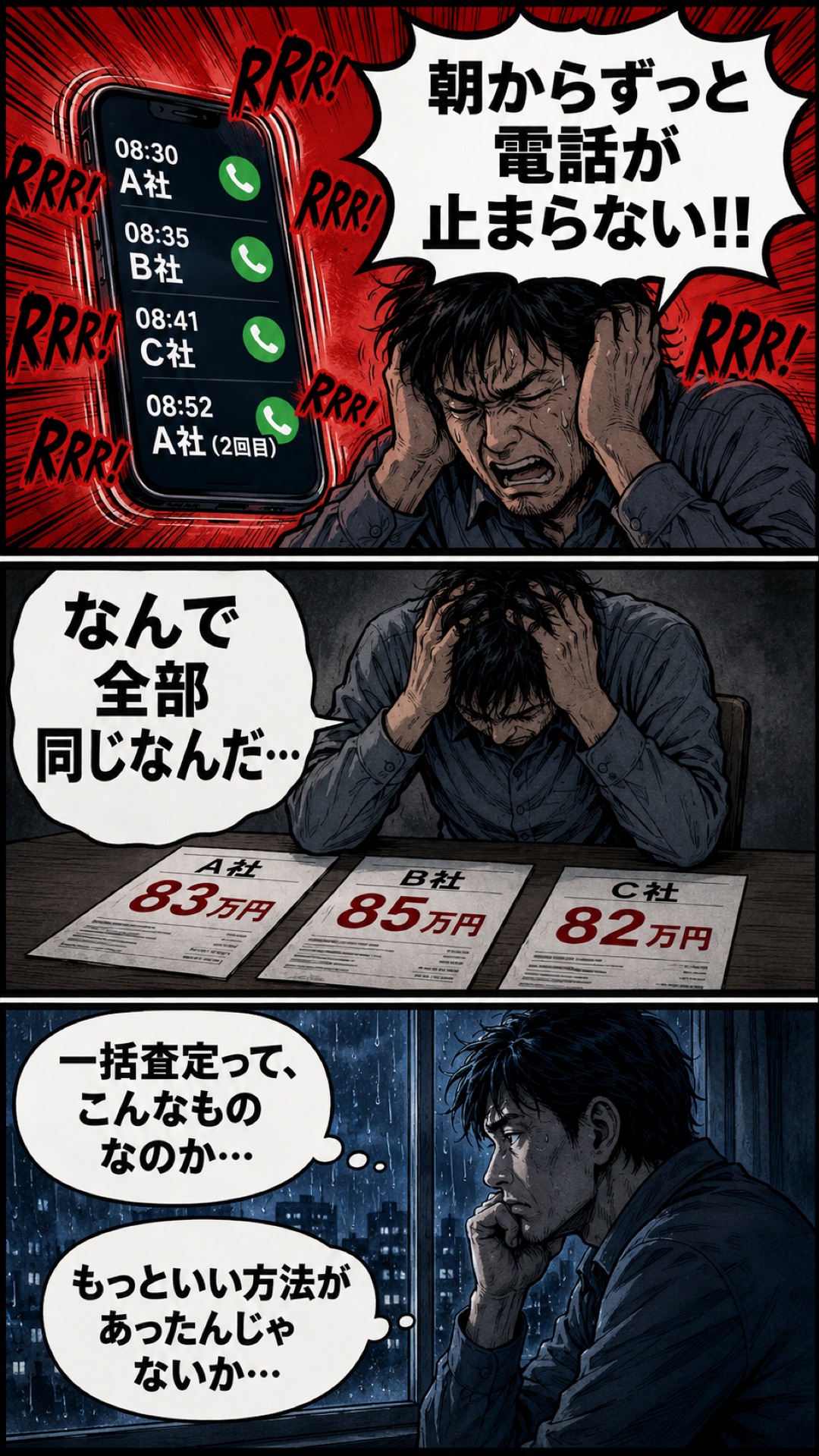 電話ラッシュと似た査定額で悩む様子